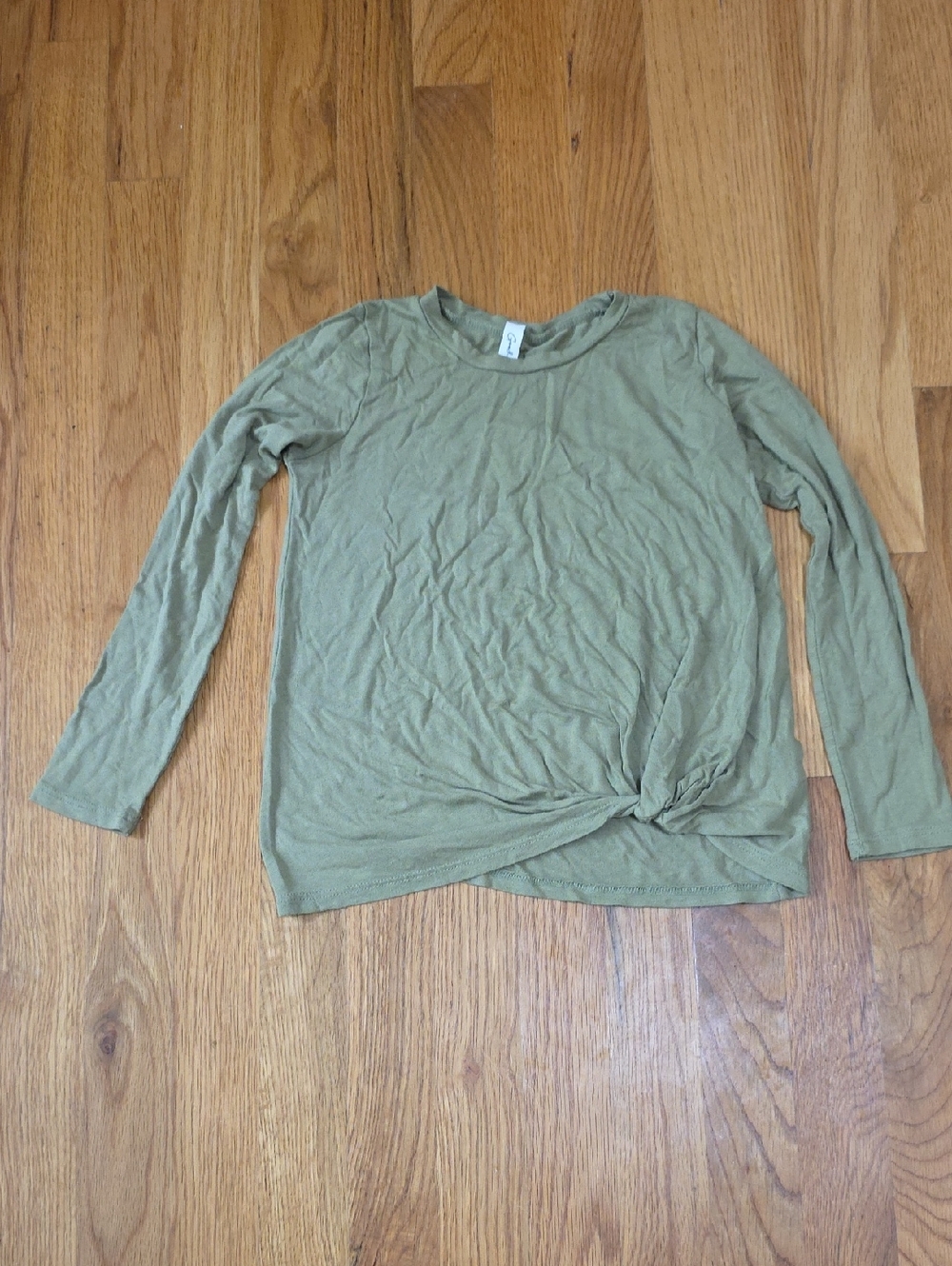 Kids Long Sleeve Twist-Hem Top - Olive Green
